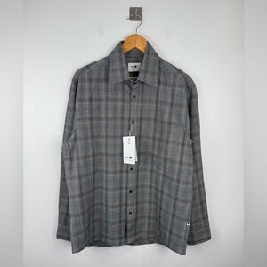 NWT NN07 No Nationality Men Grey Check Plaid Button Down Shirt Size Medium